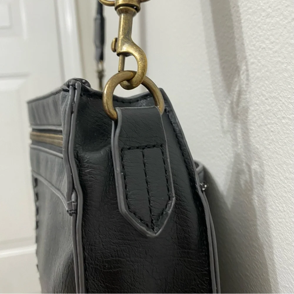 Faux Leather Black Boho Crossbody Bag
